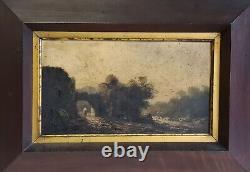Landscape with Bridge. Oil on Wood. Signed Mercade. 1891