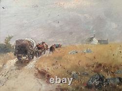 Landscape with Cart Oil Painting on Wood, Signed