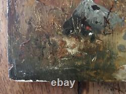 Landscape with Cart Oil Painting on Wood, Signed