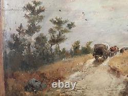 Landscape with Cart Oil Painting on Wood, Signed