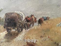 Landscape with Cart Oil Painting on Wood, Signed