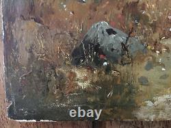 Landscape with Cart Oil Painting on Wood, Signed