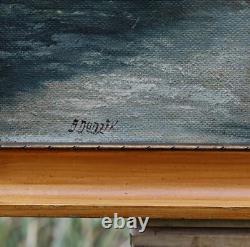 Landscape with Lake and Boats, Oil on Wooden Panel, Signed, with Frame