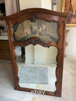 Large And Elegant Trumeau Louis XV In Mahogany, Oil On Roman Stage Panel