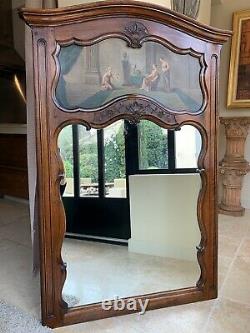 Large And Elegant Trumeau Louis XV In Mahogany, Oil On Roman Stage Panel