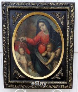 Large & Beautiful 17th C. Table. Virgin With Jean Baptiste & The Child Jesus ​​endormi