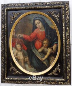 Large & Beautiful 17th C. Table. Virgin With Jean Baptiste & The Child Jesus ​​endormi