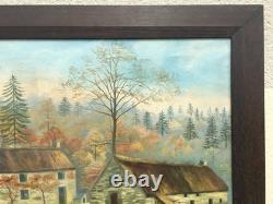 Large Oil on Canvas Farmyard Scene Signed F. Le Leuxhe in Wooden Frame
