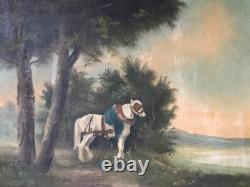 Large Old Painting of a Horse in a 19th Century Landscape - French Animal Painting