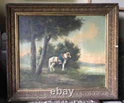 Large Old Painting of a Horse in a 19th Century Landscape - French Animal Painting