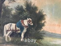 Large Old Painting of a Horse in a 19th Century Landscape - French Animal Painting