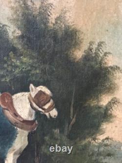 Large Old Painting of a Horse in a 19th Century Landscape - French Animal Painting