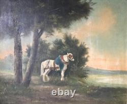 Large Old Painting of a Horse in a 19th Century Landscape - French Animal Painting