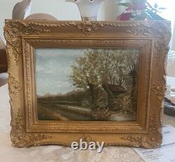 Large Painting Oil On Wood XIX Same Deco Landscapes Signed Mat 88