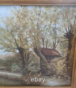 Large Painting Oil On Wood XIX Same Deco Landscapes Signed Mat 88