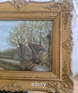 Large Painting Oil On Wood XIX Same Deco Landscapes Signed Mat 88