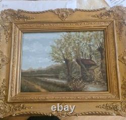 Large Painting Oil On Wood XIX Same Deco Landscapes Signed Mat 88