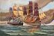 Large Painting Painter Oil On Wood A. Dollet Naval Battle 79 X 53 Cm