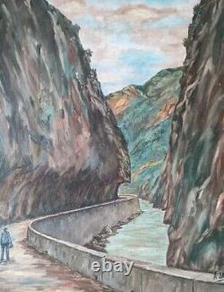Large oil on wood by A Jauzy (Gorges St Georges) AUDE.