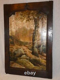 Large oil painting on wood late 19th early 20th century Fontainebleau forest