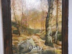Large oil painting on wood late 19th early 20th century Fontainebleau forest