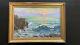 Large Painting Signed Oil On Wood Panel Landscape Sunset In The Sea