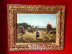 Late Nineteenth Signed Painting The Gleaners Beautiful Golden Frame