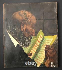Lecture on Wood Signed to Decipher VIEL MAN READING Antique Painting
