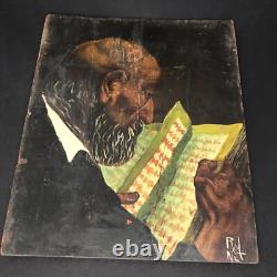 Lecture on Wood Signed to Decipher VIEL MAN READING Antique Painting