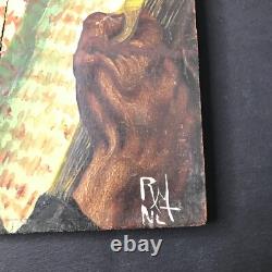 Lecture on Wood Signed to Decipher VIEL MAN READING Antique Painting