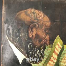 Lecture on Wood Signed to Decipher VIEL MAN READING Antique Painting