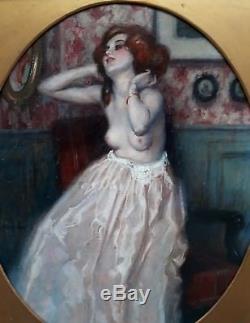 Leo Fontan Elegante Crazy Courtesan Oval Painting Rousse Oil French