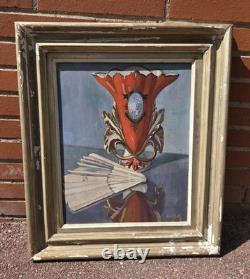 Léon Coste Old painting, oil on canvas, still life with vase and fan, signed - Art Deco
