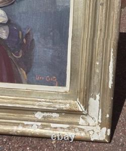 Léon Coste Old painting, oil on canvas, still life with vase and fan, signed - Art Deco