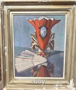 Léon Coste Old painting, oil on canvas, still life with vase and fan, signed - Art Deco