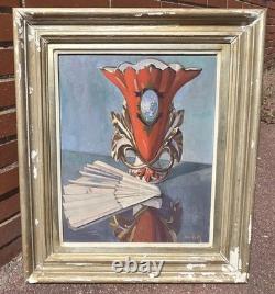 Léon Coste Old painting, oil on canvas, still life with vase and fan, signed - Art Deco