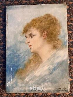 Léon-Lucien Goupil 1834-1891 Oil on wood Signed Portrait of a woman -19th century