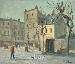 Léonard BORDES Lively Place in Rouen in Winter 1950 oil on wood