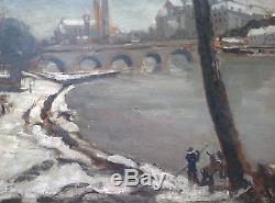 Leonard Bordes Painting 30/40 Hsp City And River In The Snow School Of Rouen