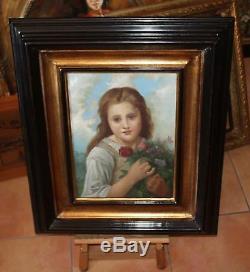 Little Girl With Flowers, Framed Painting