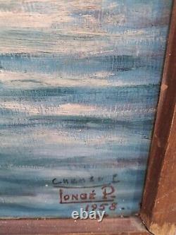 Longé. P oil on wood marine sailing ships marine decoration 1958 vintage holidays