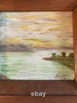 Lot 2 Oil Painting on Wood Panel Hsp Sea Mountain 1949 Art to Identify