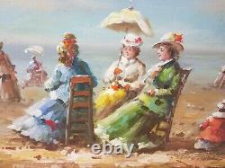 Lot 3 Paintings On Wood Panel Beach Scene Seaside 1880