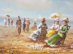 Lot 3 Paintings On Wood Panel Beach Scene Seaside 1880