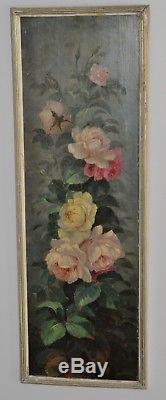 Louis Darey 1863 -1914 Oil On Wood Bouquet Of Roses France