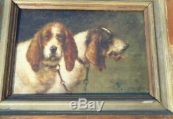 Louis Darey (1863-1914) Pair Of Griffins Oil On Wood Signed Hunting Dog