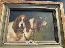 Louis Darey (1863-1914) Pair Of Griffins Oil On Wood Signed Hunting Dog