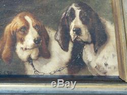 Louis Darey (1863-1914) Pair Of Hunting Dogs Oil On Wood Signed