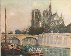 Louis Frennet Tableau Hst Notre Dame De Paris La Seine 1926 Original French Art