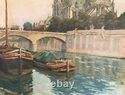 Louis Frennet Tableau Hst Notre Dame De Paris La Seine 1926 Original French Art